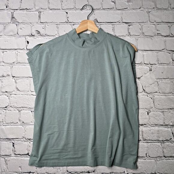 Athleta Teal Away Mock Neck Tee Tshirt Col Montant Away Knit Boxy Top Size Small - Picture 1 of 9